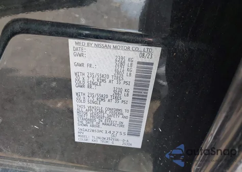 2023 Nissan Murano Sv Intelligent Awd from USA, damaged, VIN 5N1AZ2BS3PC142755